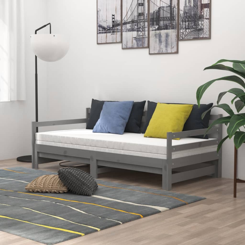 Päivävuode ulosvedettävä harmaa täysi mänty 2x (90x200) cm - Sisustajankoti.fi