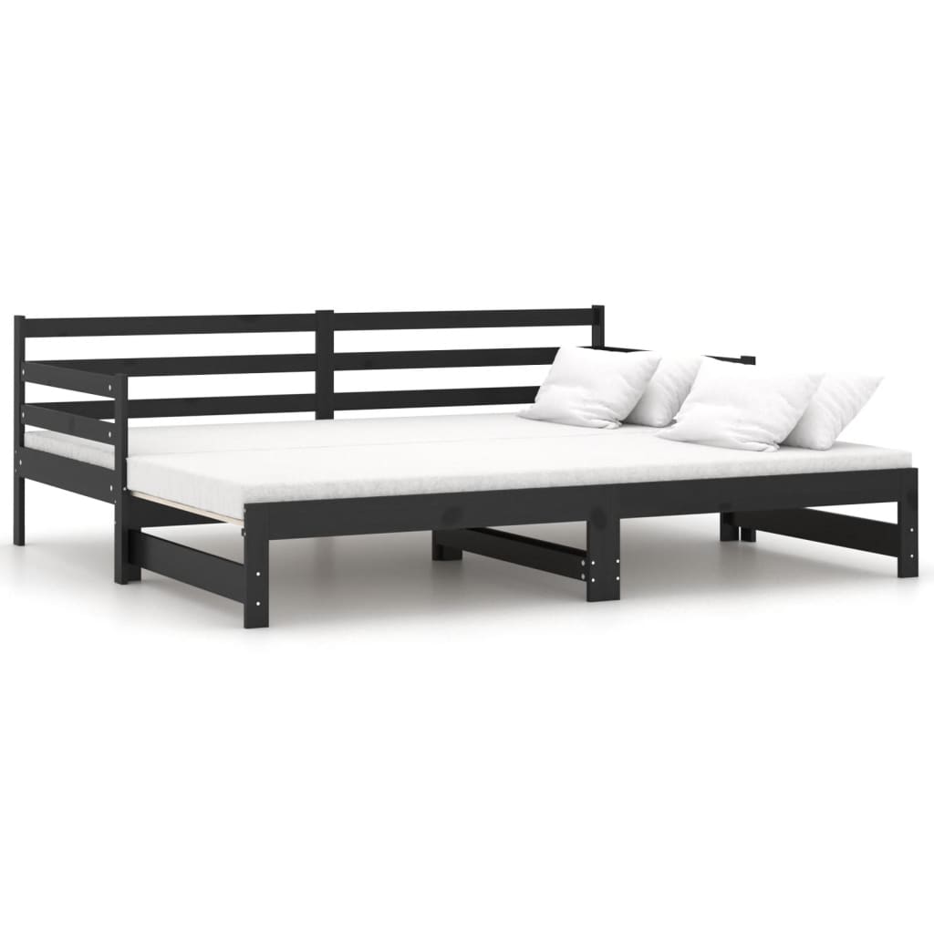 Päivävuode ulosvedettävä musta täysi mänty 2x (90x200) cm - Sisustajankoti.fi