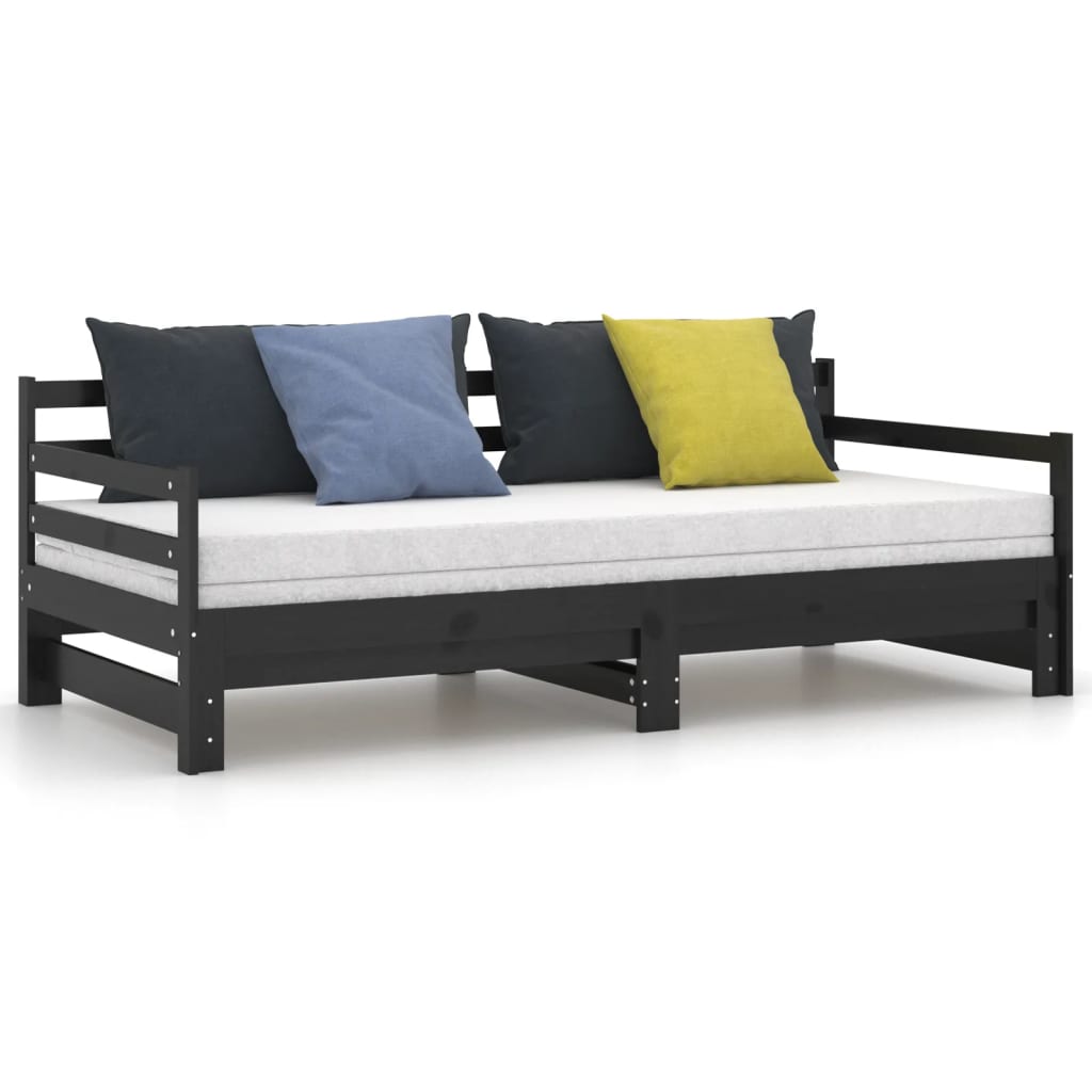 Päivävuode ulosvedettävä musta täysi mänty 2x (90x200) cm - Sisustajankoti.fi