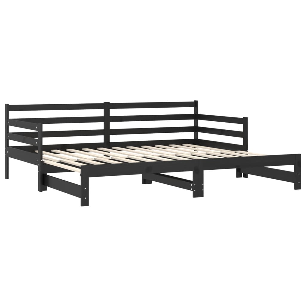 Päivävuode ulosvedettävä musta täysi mänty 2x (90x200) cm - Sisustajankoti.fi