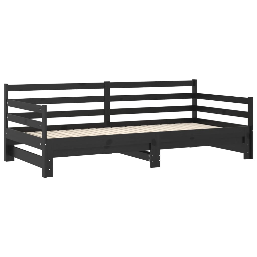 Päivävuode ulosvedettävä musta täysi mänty 2x (90x200) cm - Sisustajankoti.fi