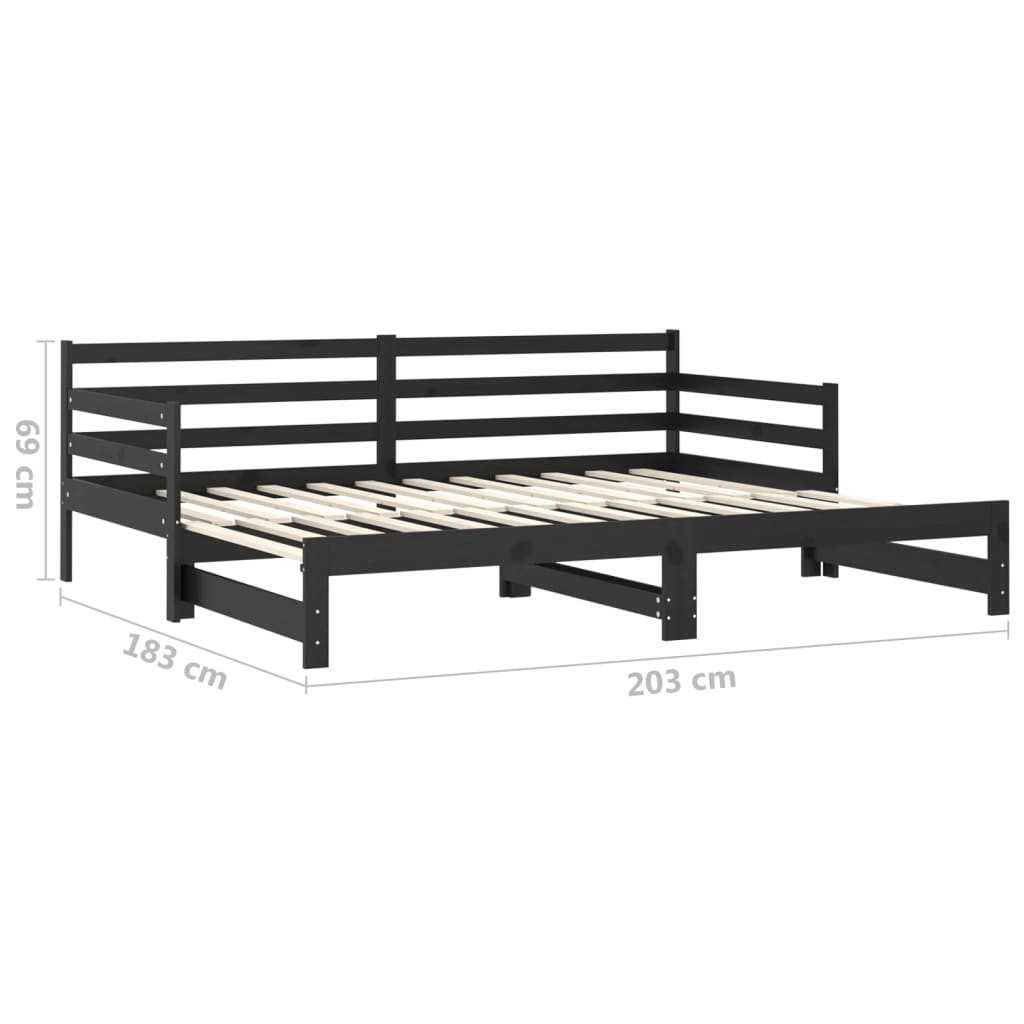 Päivävuode ulosvedettävä musta täysi mänty 2x (90x200) cm - Sisustajankoti.fi