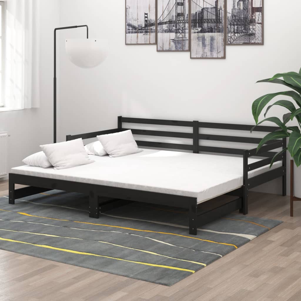 Päivävuode ulosvedettävä musta täysi mänty 2x (90x200) cm - Sisustajankoti.fi