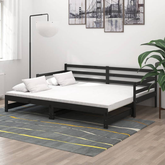 Päivävuode ulosvedettävä musta täysi mänty 2x (90x200) cm - Sisustajankoti.fi