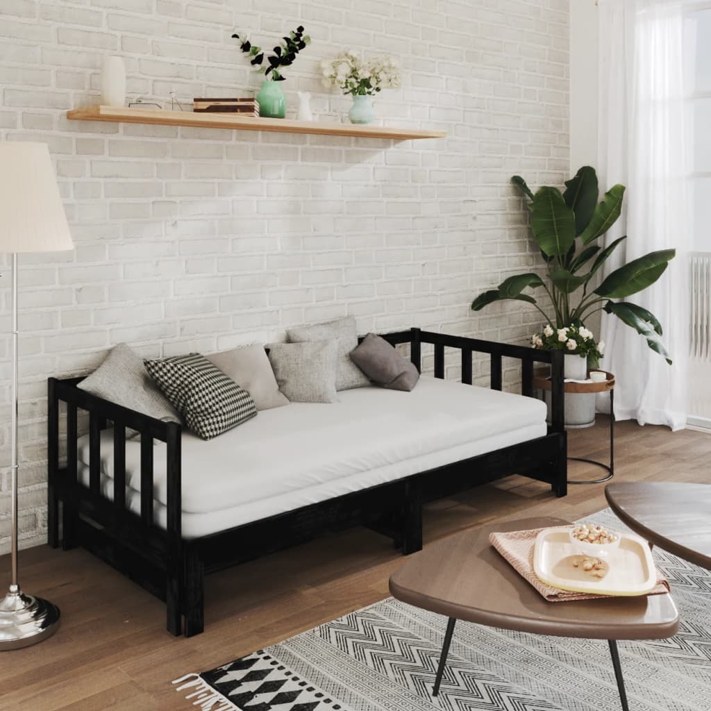 Päivävuode ulosvedettävä musta täysi mänty 2x (90x200) cm - Sisustajankoti.fi