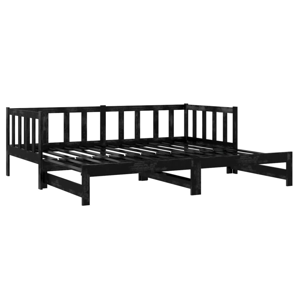 Päivävuode ulosvedettävä musta täysi mänty 2x (90x200) cm - Sisustajankoti.fi