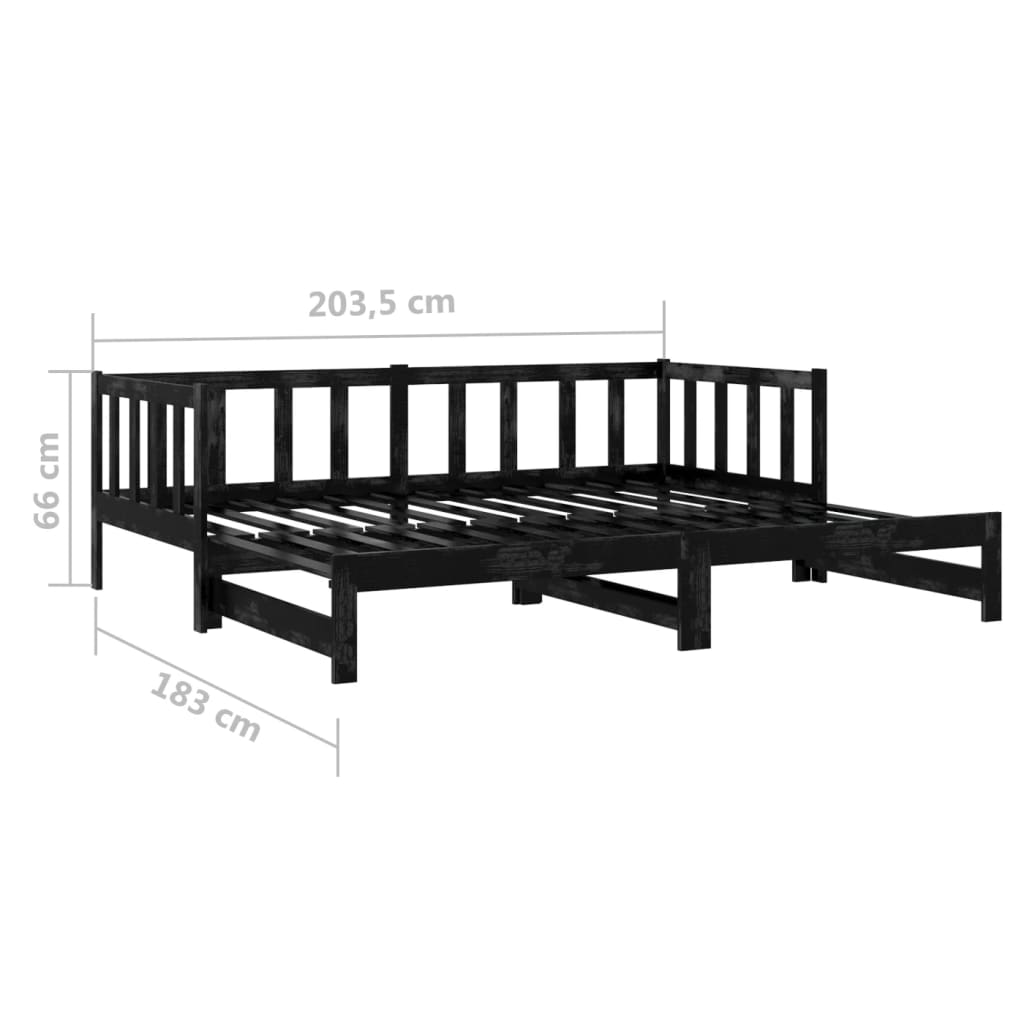 Päivävuode ulosvedettävä musta täysi mänty 2x (90x200) cm - Sisustajankoti.fi