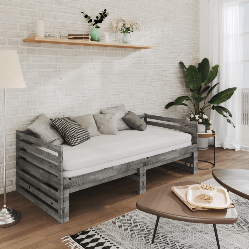 Päivävuode ulosvedettävä harmaa täysi mänty 2x (90x200) cm - Sisustajankoti.fi