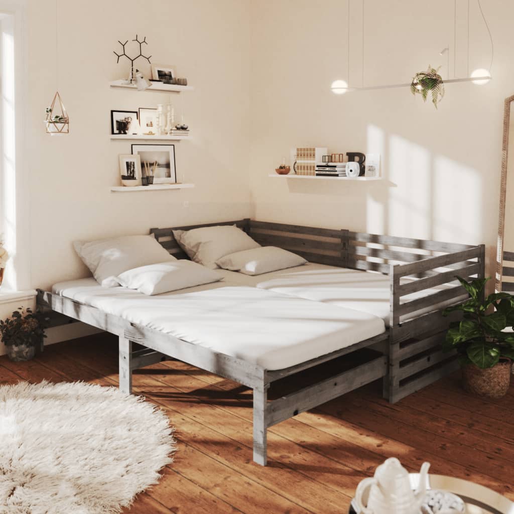 Päivävuode ulosvedettävä harmaa täysi mänty 2x (90x200) cm - Sisustajankoti.fi
