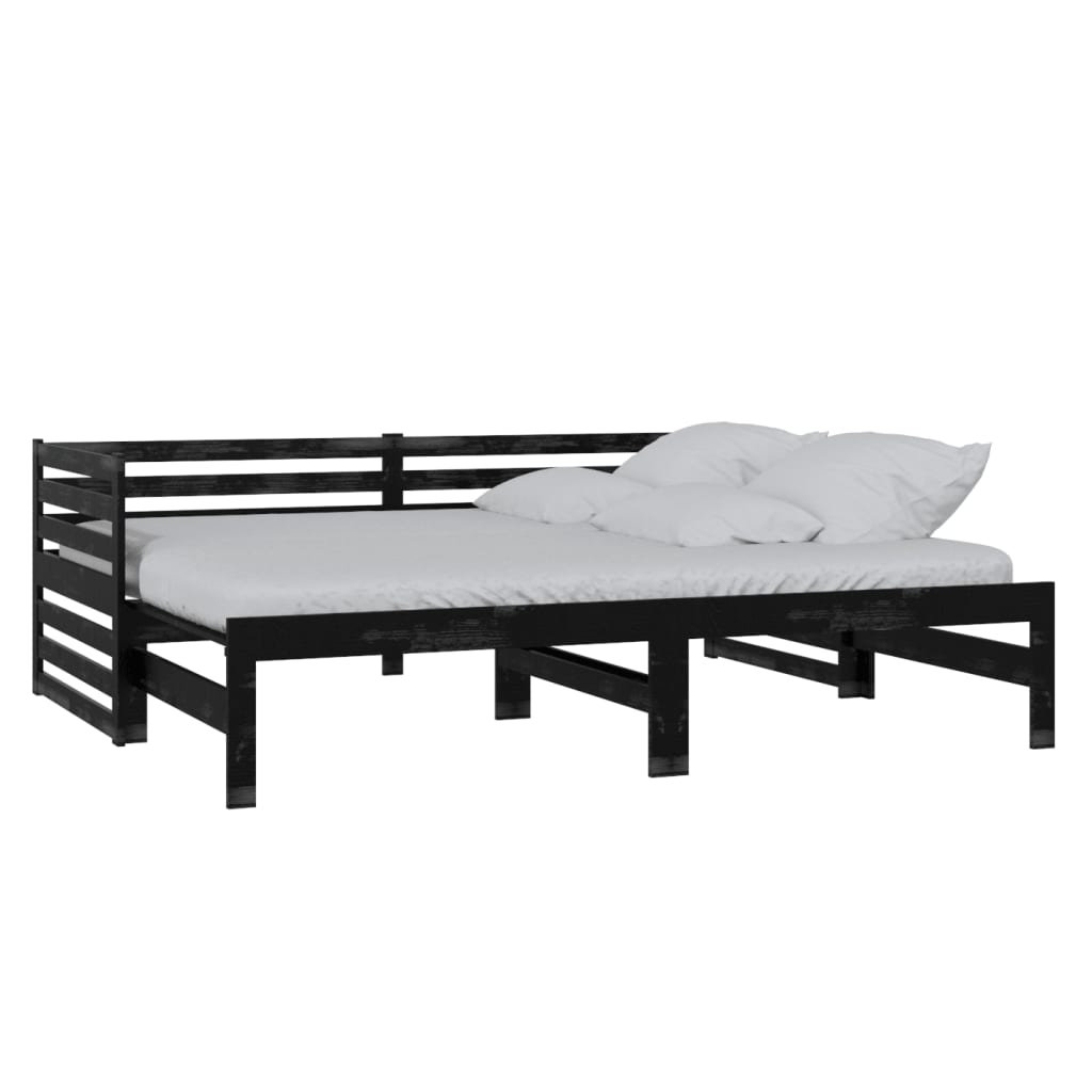 Päivävuode ulosvedettävä musta täysi mänty 2x (90x200) cm - Sisustajankoti.fi