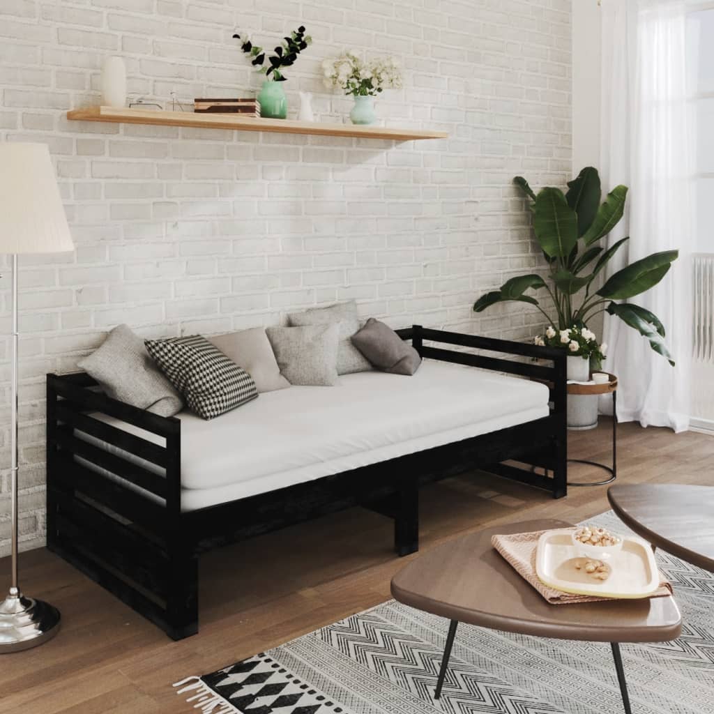 Päivävuode ulosvedettävä musta täysi mänty 2x (90x200) cm - Sisustajankoti.fi
