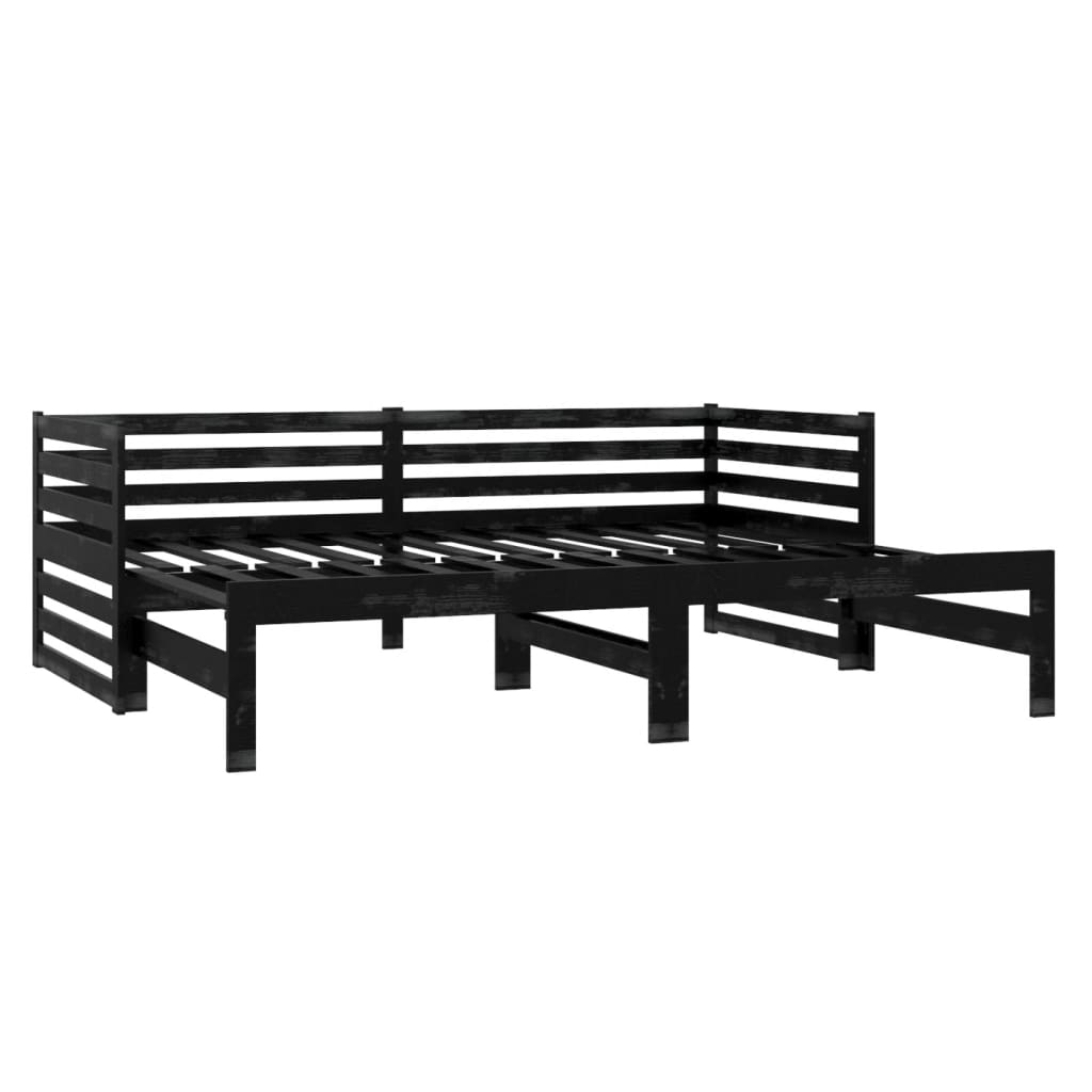 Päivävuode ulosvedettävä musta täysi mänty 2x (90x200) cm - Sisustajankoti.fi