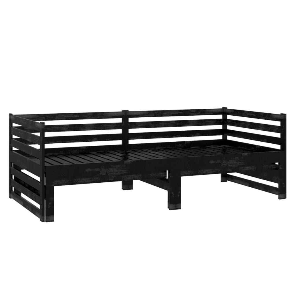 Päivävuode ulosvedettävä musta täysi mänty 2x (90x200) cm - Sisustajankoti.fi