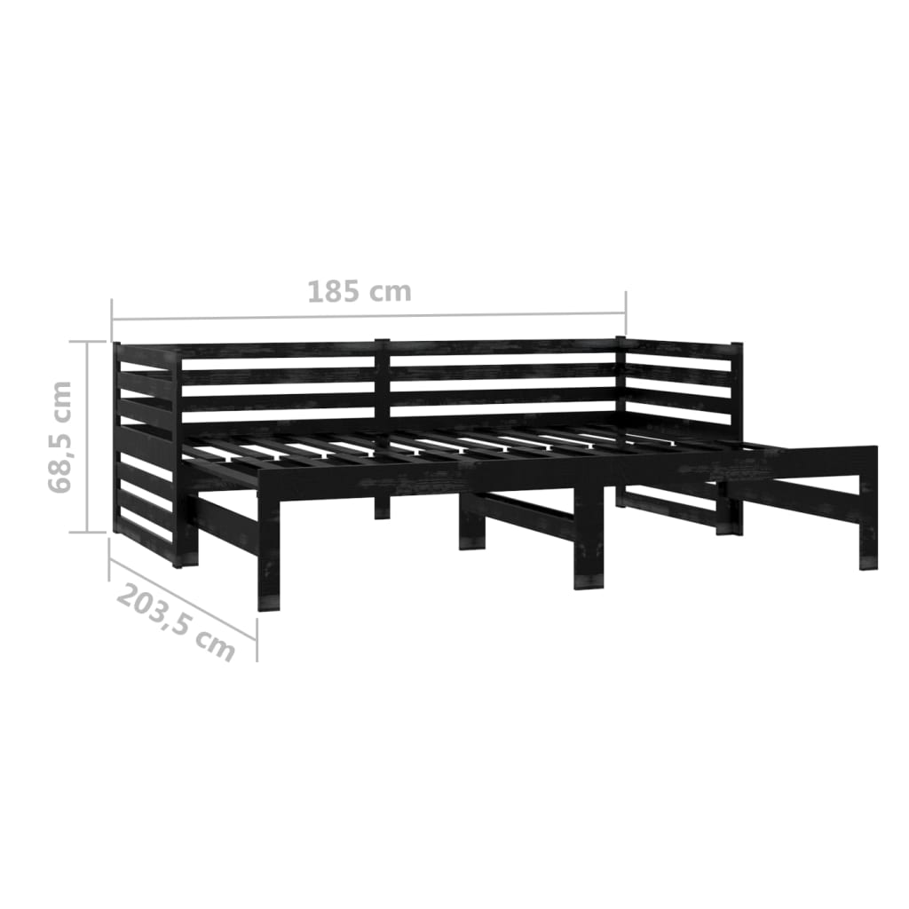 Päivävuode ulosvedettävä musta täysi mänty 2x (90x200) cm - Sisustajankoti.fi