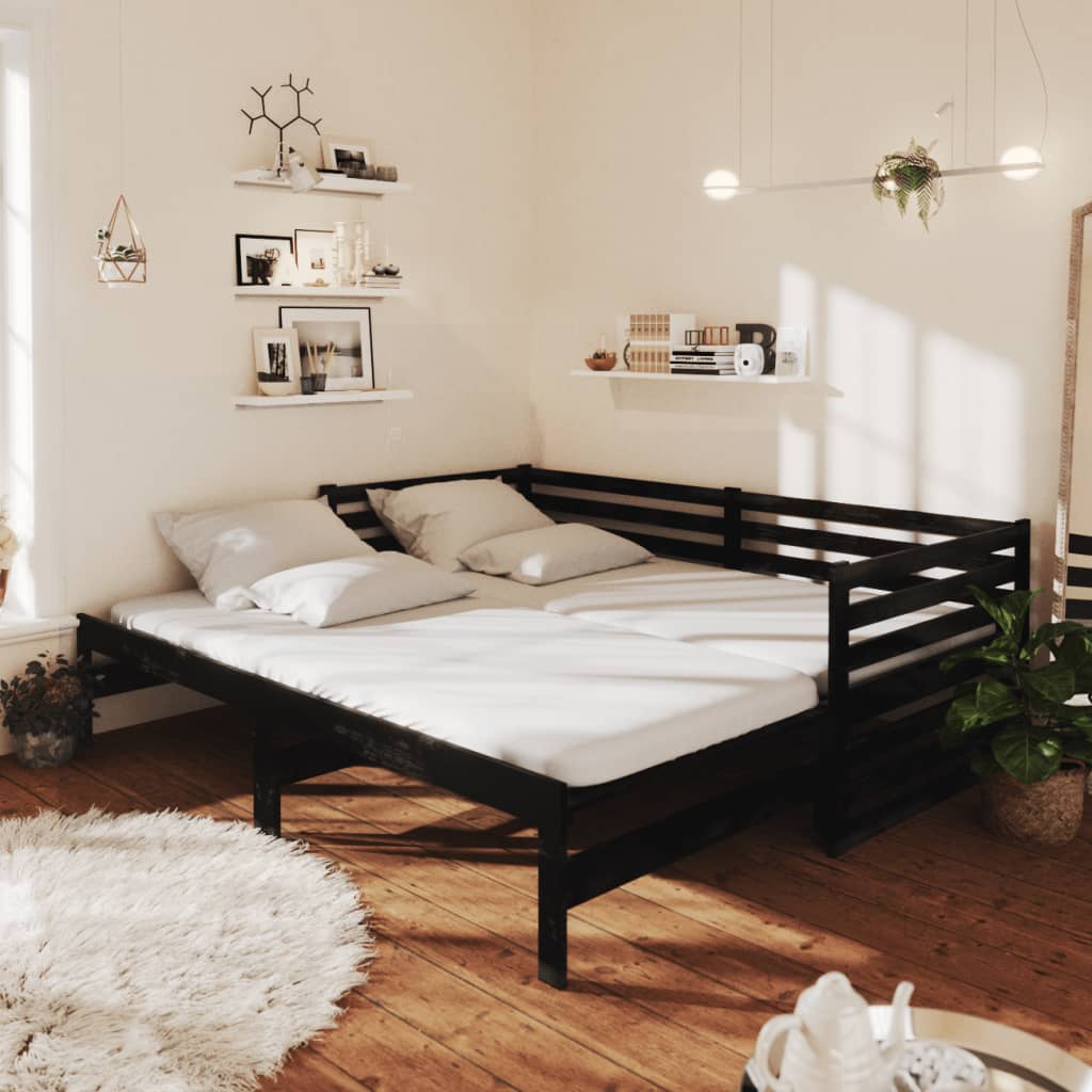 Päivävuode ulosvedettävä musta täysi mänty 2x (90x200) cm - Sisustajankoti.fi