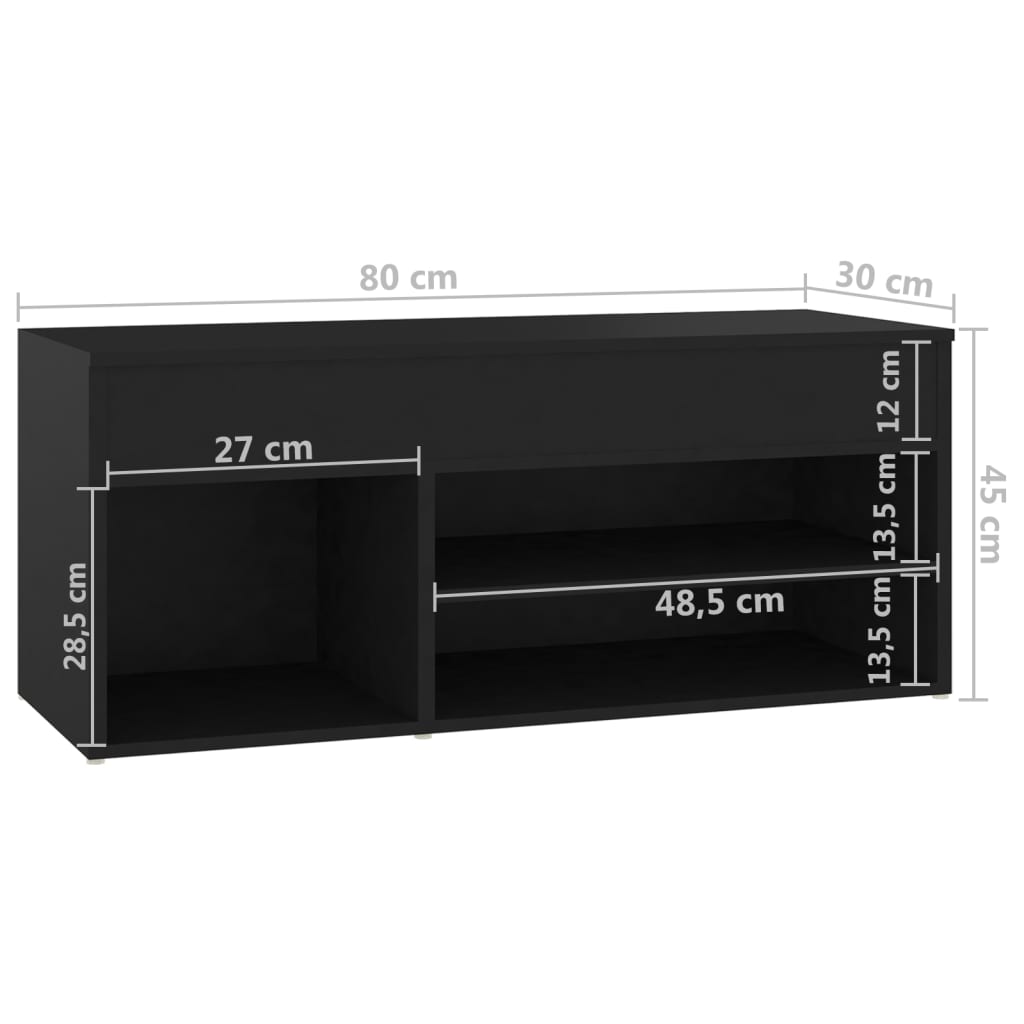 Kenkien säilytyspenkki musta 80x30x45 cm lastulevy - Sisustajankoti.fi