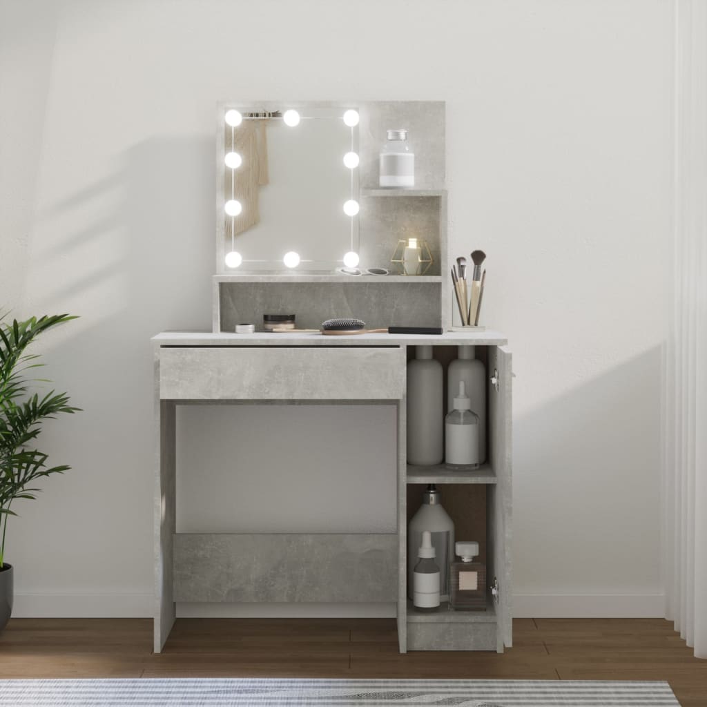 Peilipöytä LED-valoilla betoninharmaa 86,5x35x136 cm - Sisustajankoti.fi