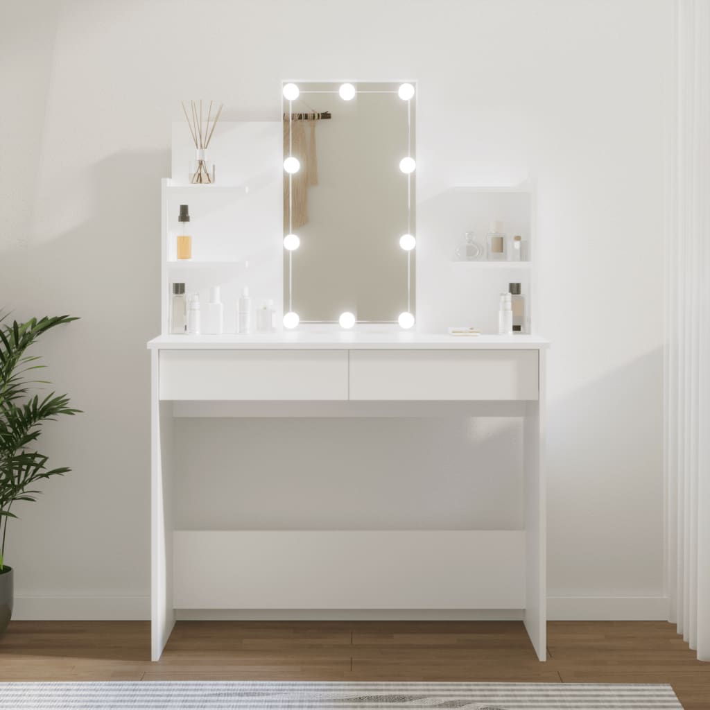 Peilipöytä LED-valoilla valkoinen 96x40x142 cm - Sisustajankoti.fi