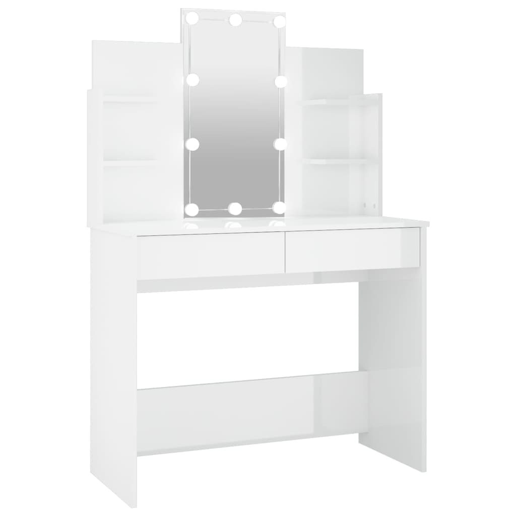 Peilipöytä LED-valoilla korkeakiilto valkoinen 96x40x142 cm - Sisustajankoti.fi