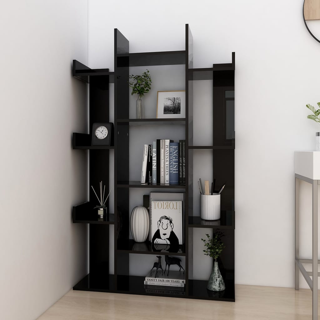 Kirjahylly korkeakiilto musta 86x25,5x140 cm lastulevy - Sisustajankoti.fi