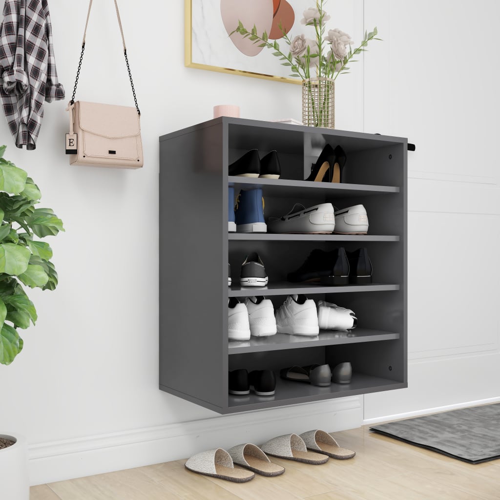 Kenkäkaappi korkeakiilto harmaa 60x35x70 cm lastulevy - Sisustajankoti.fi