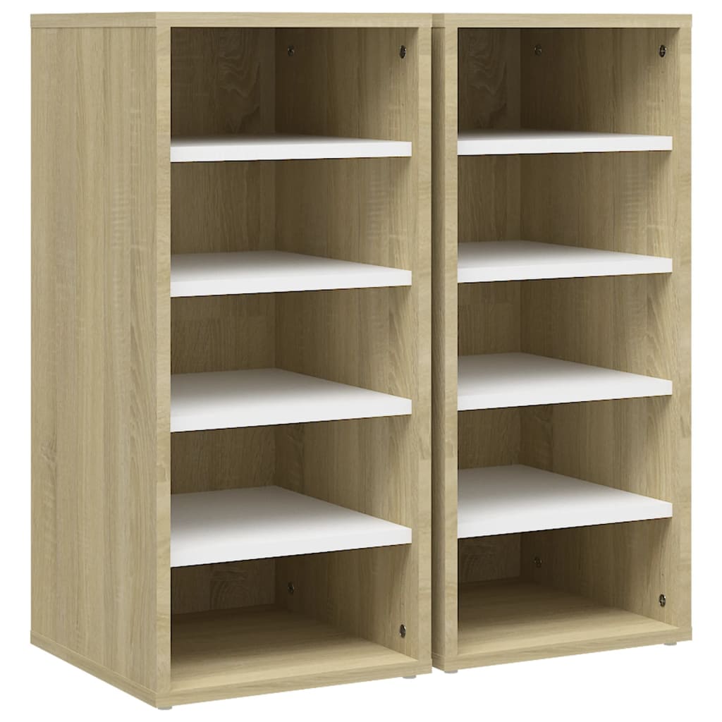Kenkäkaapit 2 kpl valk. ja Sonoma-tammi 31,5x35x70 cm lastulevy - Sisustajankoti.fi