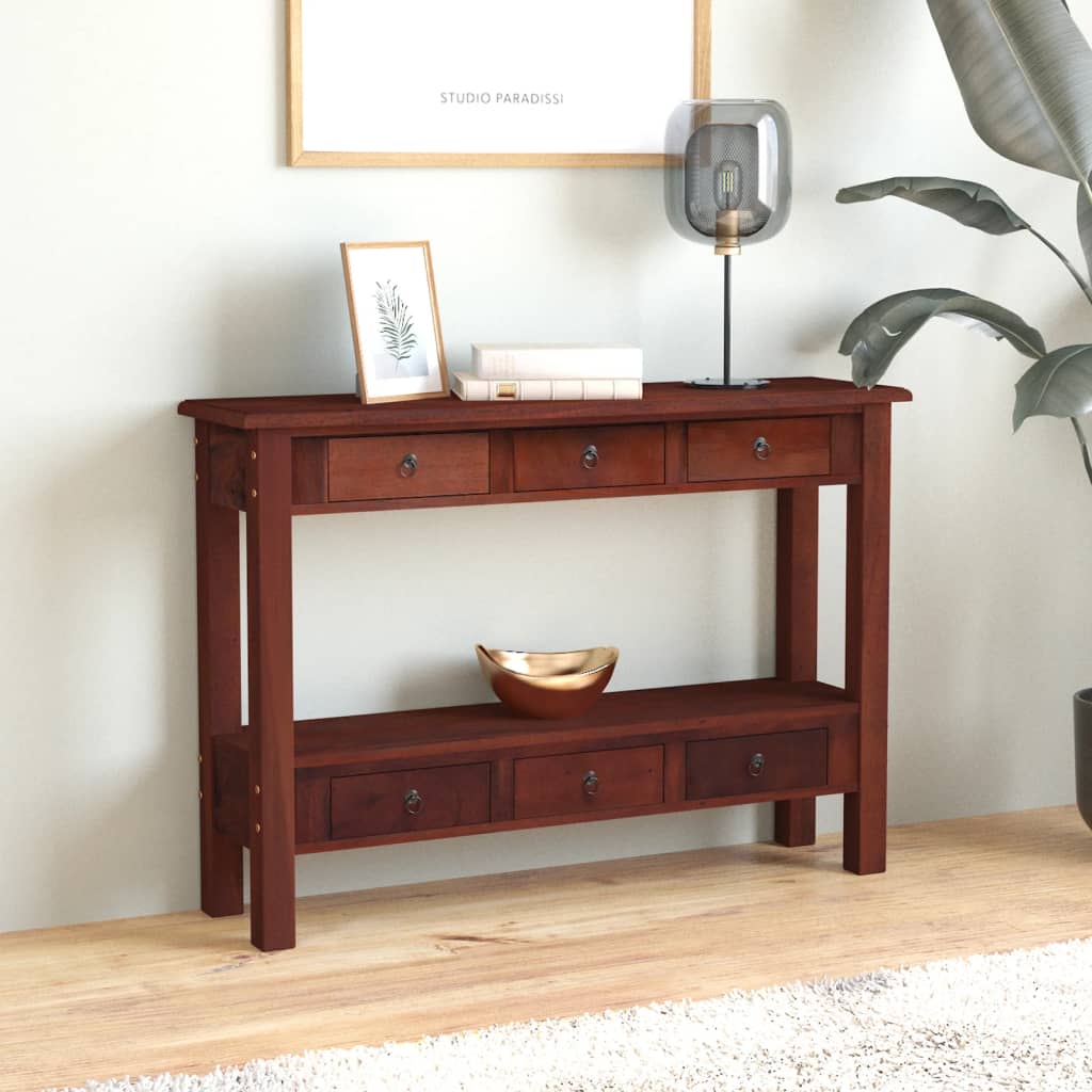 Konsolipöytä laatikoilla ruskea 110x30x75 cm täysi mahonki - Sisustajankoti.fi