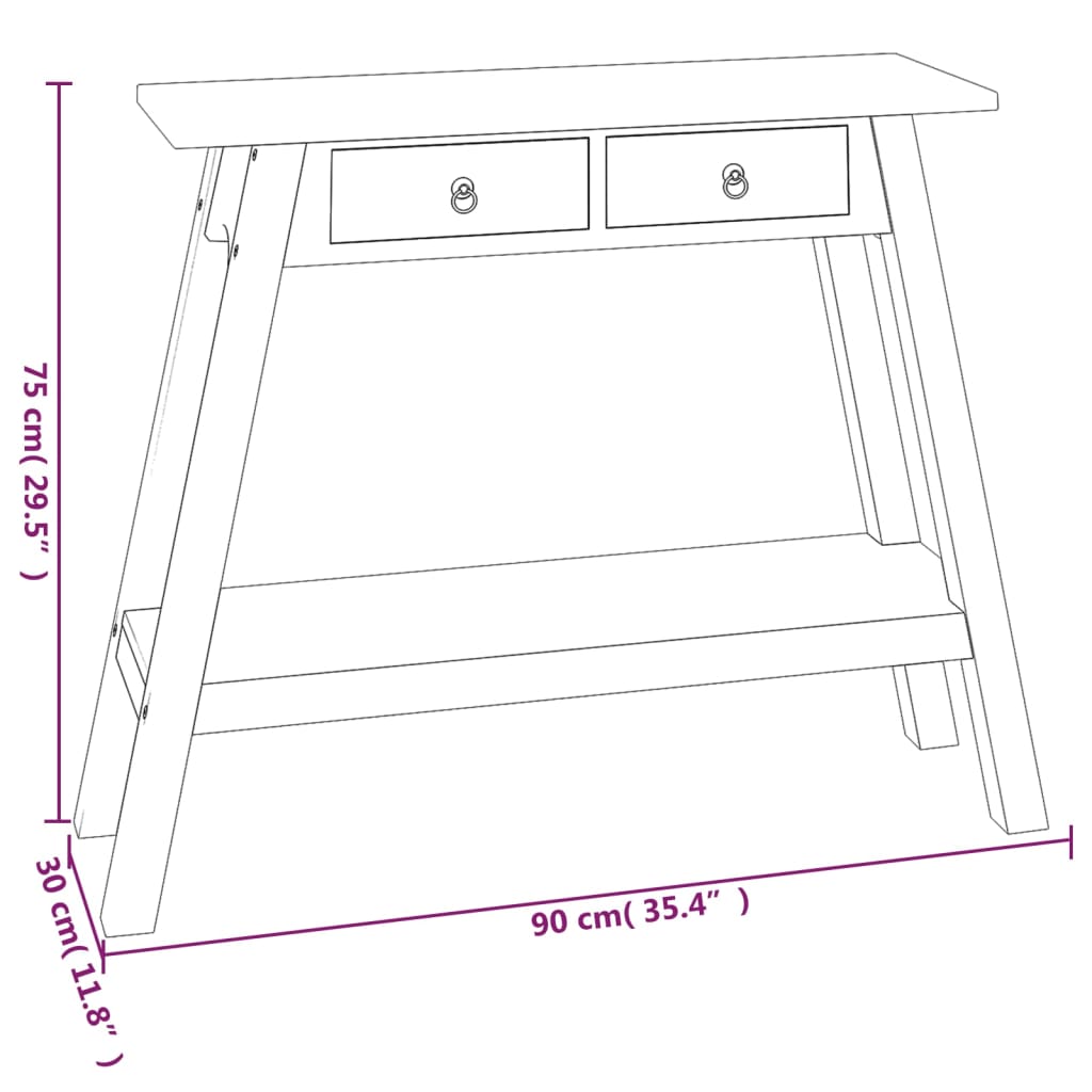 Konsolipöytä laatikoilla musta 90x30x75 cm täysi mahonki - Sisustajankoti.fi