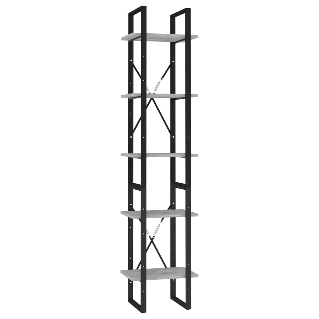 5-tasoinen kirjahylly betoninharmaa 40x30x175 cm lastulevy - Sisustajankoti.fi
