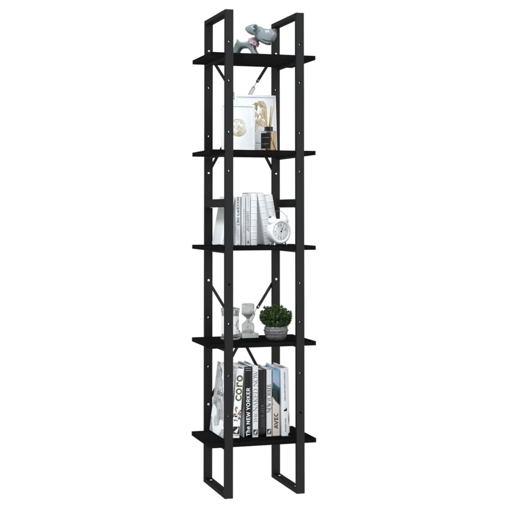 5-tasoinen kirjahylly musta 40x30x175 cm mänty - Sisustajankoti.fi