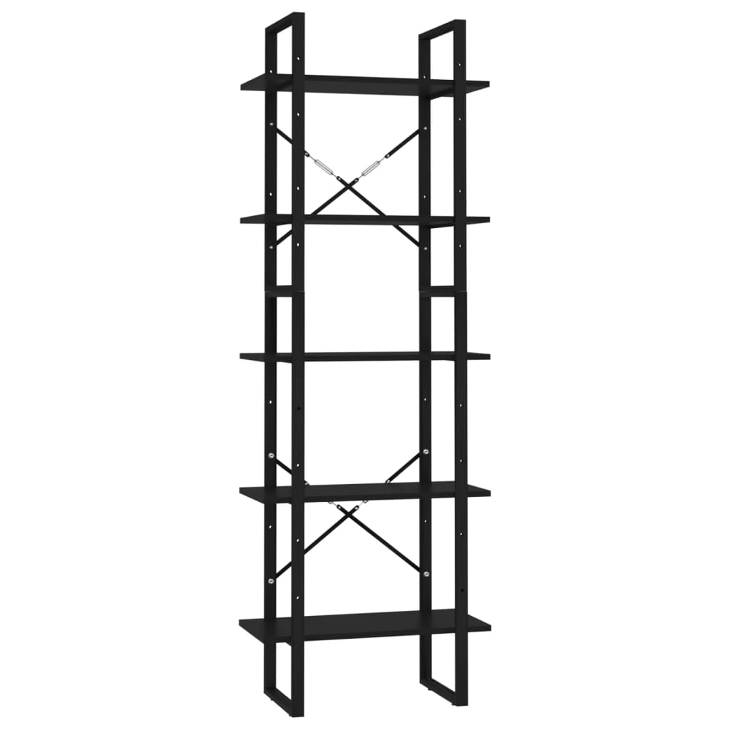 5-tasoinen kirjahylly musta 60x30x175 cm lastulevy - Sisustajankoti.fi