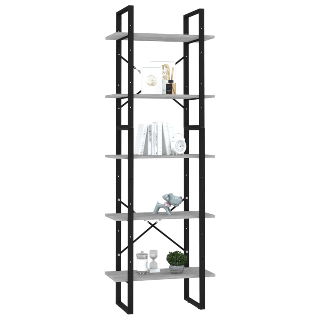 5-tasoinen kirjahylly betoninharmaa 60x30x175 cm lastulevy - Sisustajankoti.fi