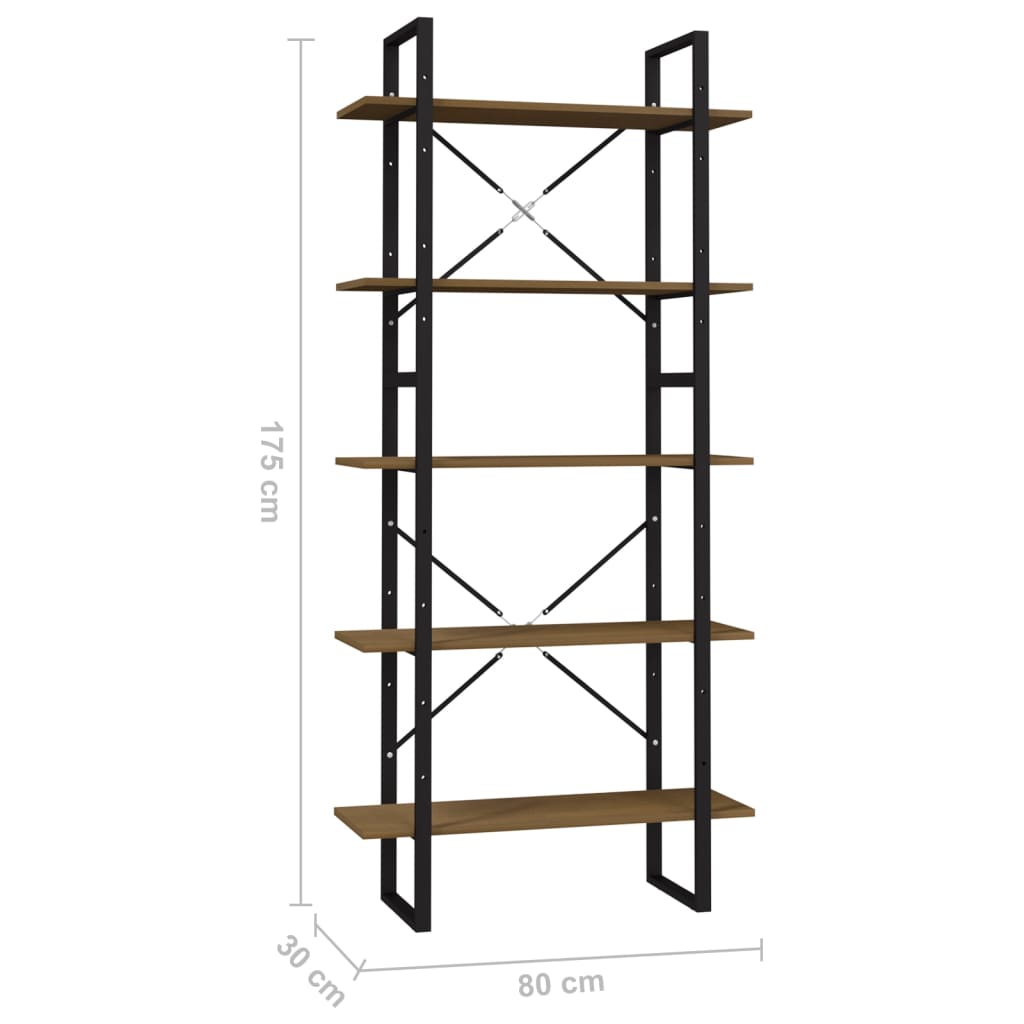 5-tasoinen Kirjahylly ruskea 80x30x175 cm mänty - Sisustajankoti.fi