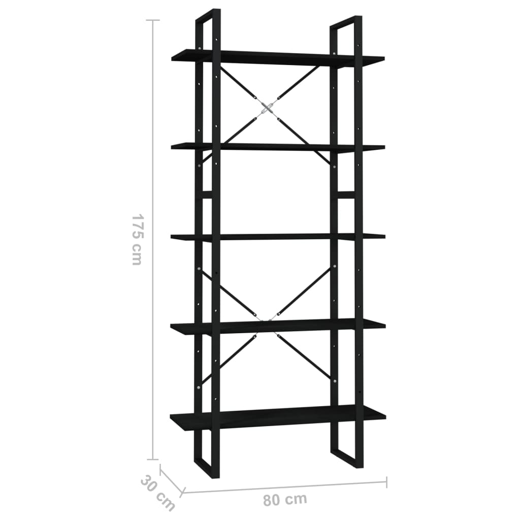 5-tasoinen Kirjahylly musta 80x30x175 cm mänty - Sisustajankoti.fi