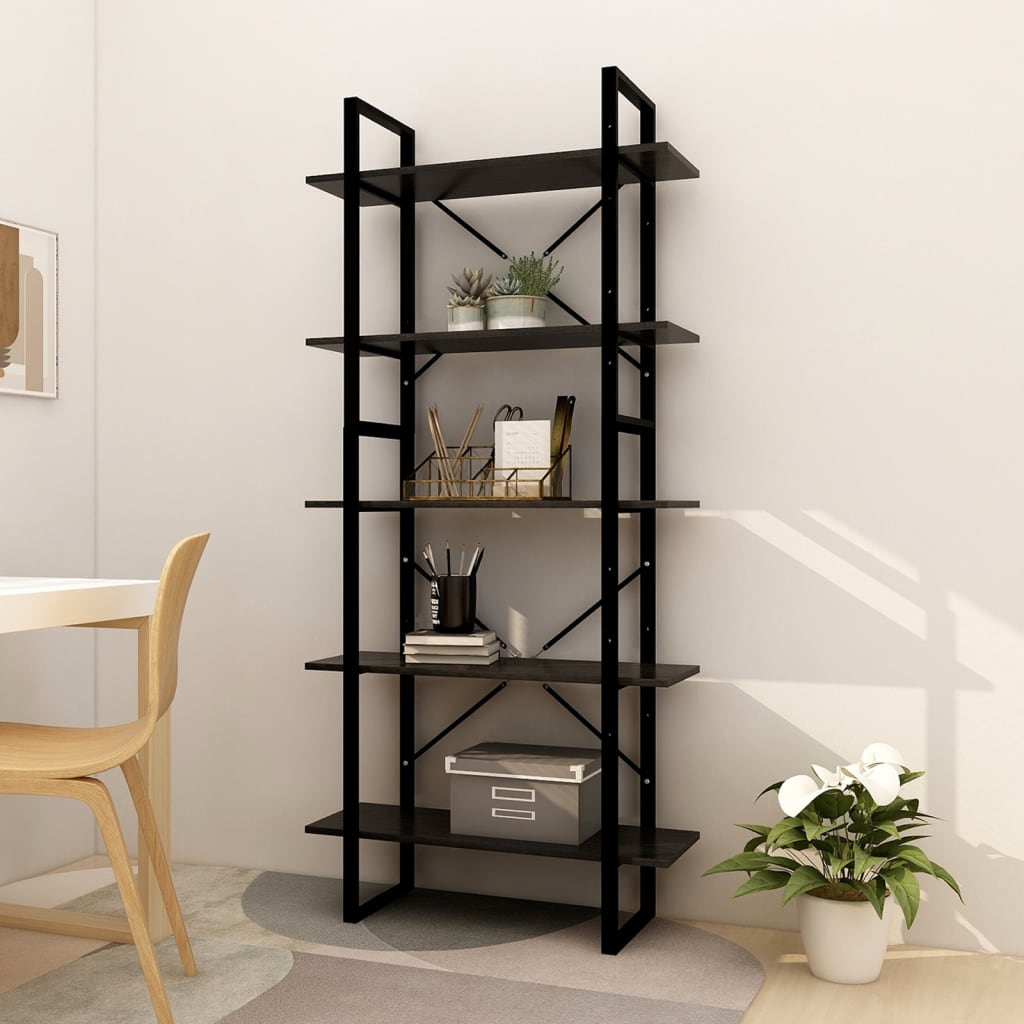 5-tasoinen Kirjahylly musta 80x30x175 cm mänty - Sisustajankoti.fi