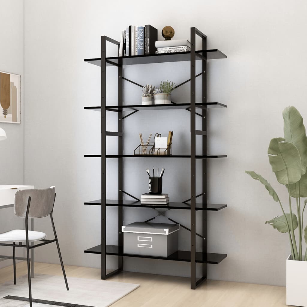 5-tasoinen kirjahylly musta 100x30x175 cm lastulevy - Sisustajankoti.fi