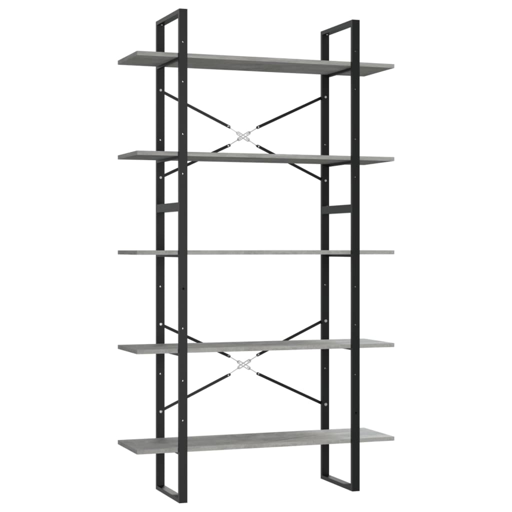 5-tasoinen kirjahylly betoninharmaa 100x30x175 cm lastulevy - Sisustajankoti.fi