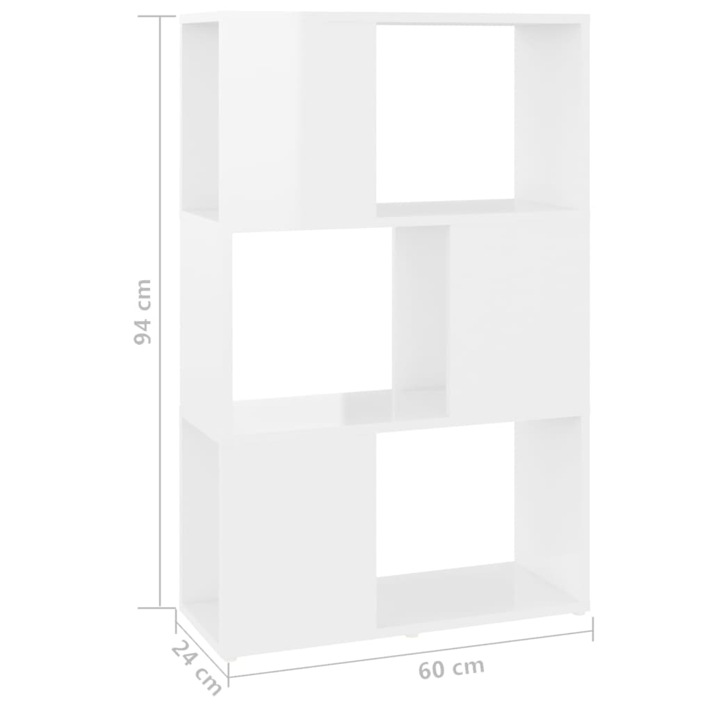 Kirjahylly/tilanjakaja korkeakiilto valk. 60x24x94 cm lastulevy - Sisustajankoti.fi
