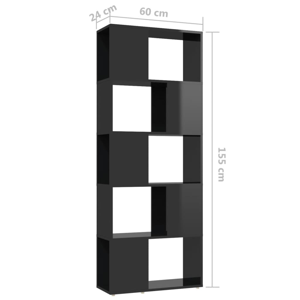 Kirjahylly/tilanjakaja korkeakiilto musta 60x24x155 cm - Sisustajankoti.fi