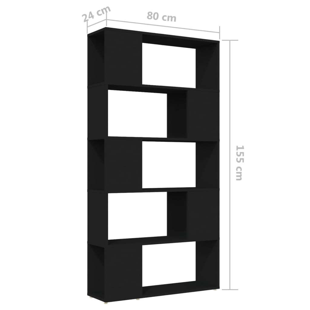 Kirjahylly/tilanjakaja musta 80x24x155 cm lastulevy - Sisustajankoti.fi
