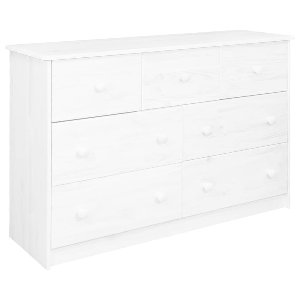 Senkki 7 laatikkoa valkoinen 113x35x73 cm täysi mänty - Sisustajankoti.fi