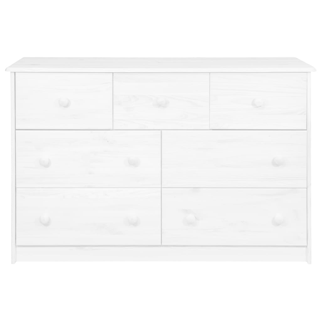 Senkki 7 laatikkoa valkoinen 113x35x73 cm täysi mänty - Sisustajankoti.fi