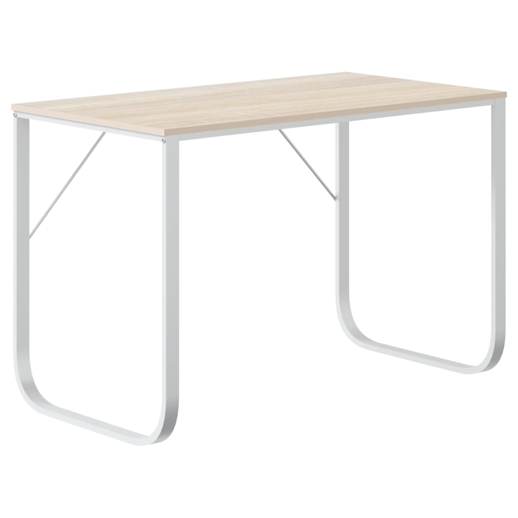 Tietokonepöytä valkoinen ja tammi 110x60x73 cm lastulevy - Sisustajankoti.fi