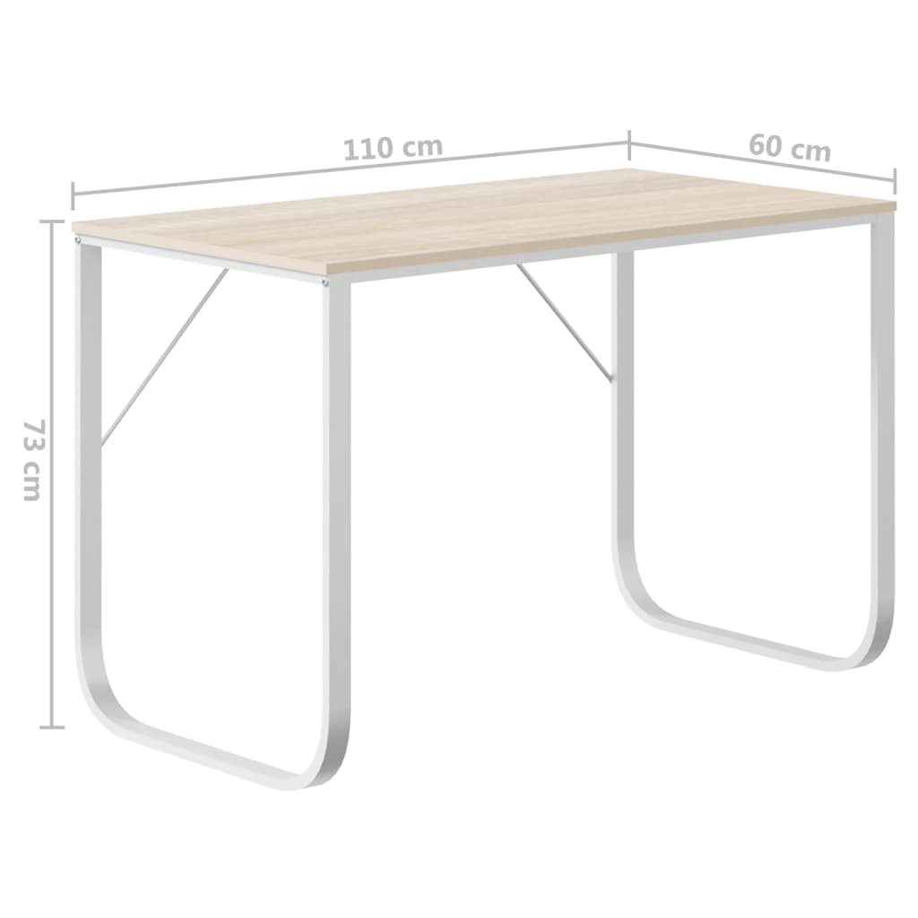 Tietokonepöytä valkoinen ja tammi 110x60x73 cm lastulevy - Sisustajankoti.fi