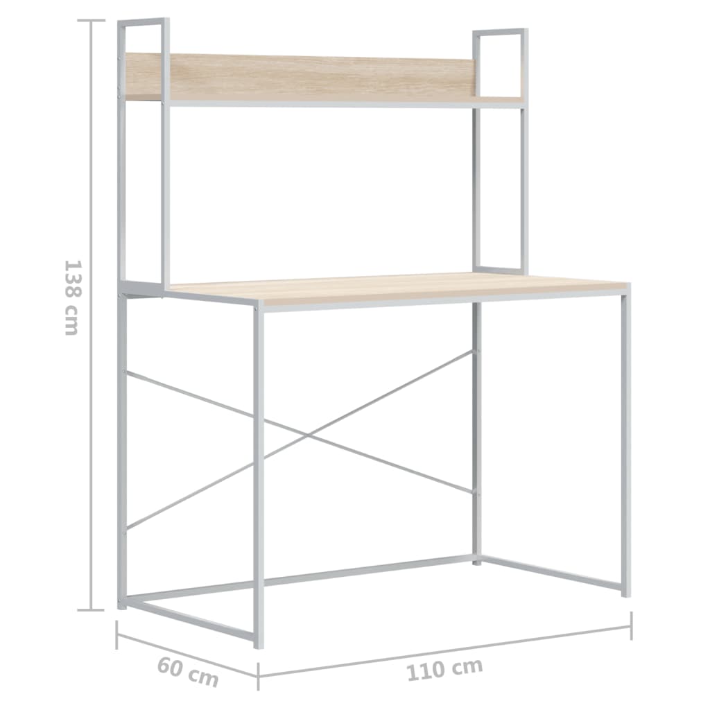 Tietokonepöytä valkoinen ja tammi 110x60x138 cm lastulevy - Sisustajankoti.fi