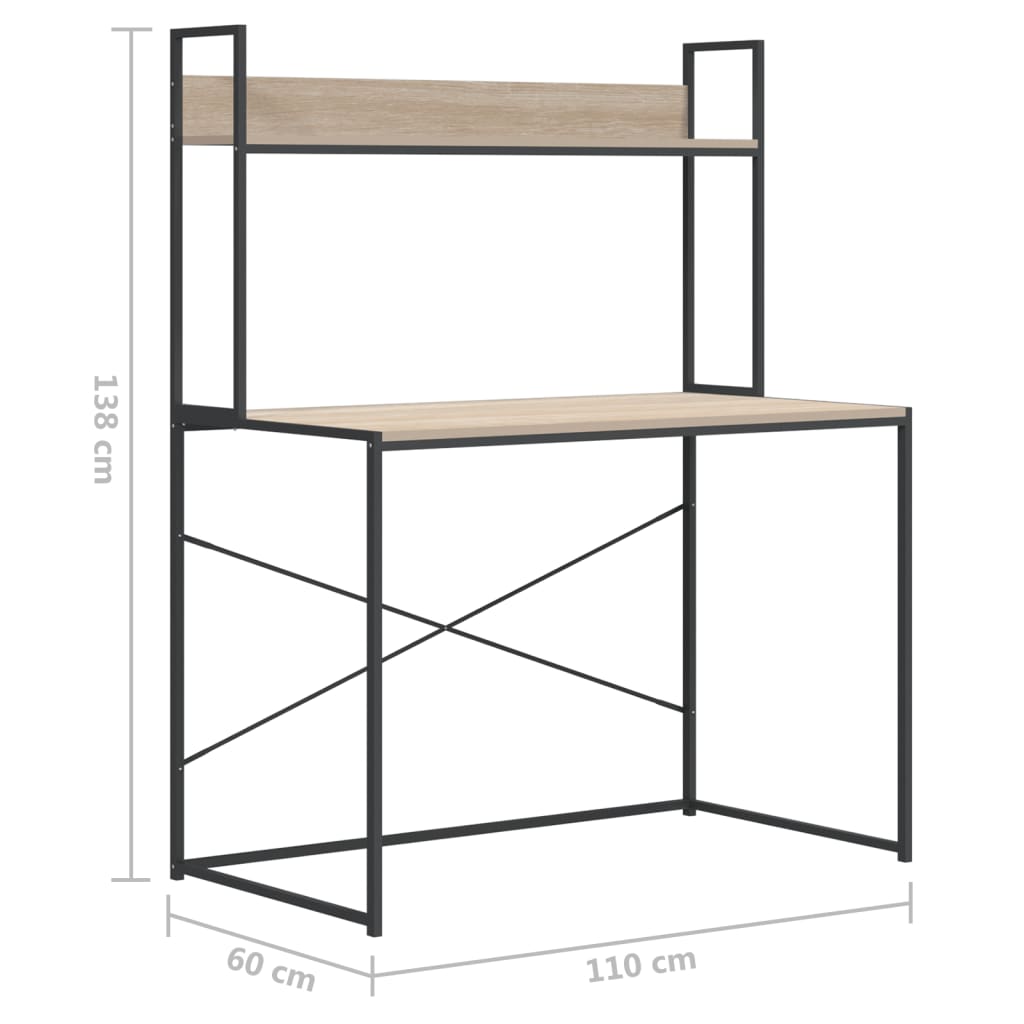 Tietokonepöytä musta ja tammi 110x60x138 cm lastulevy - Sisustajankoti.fi