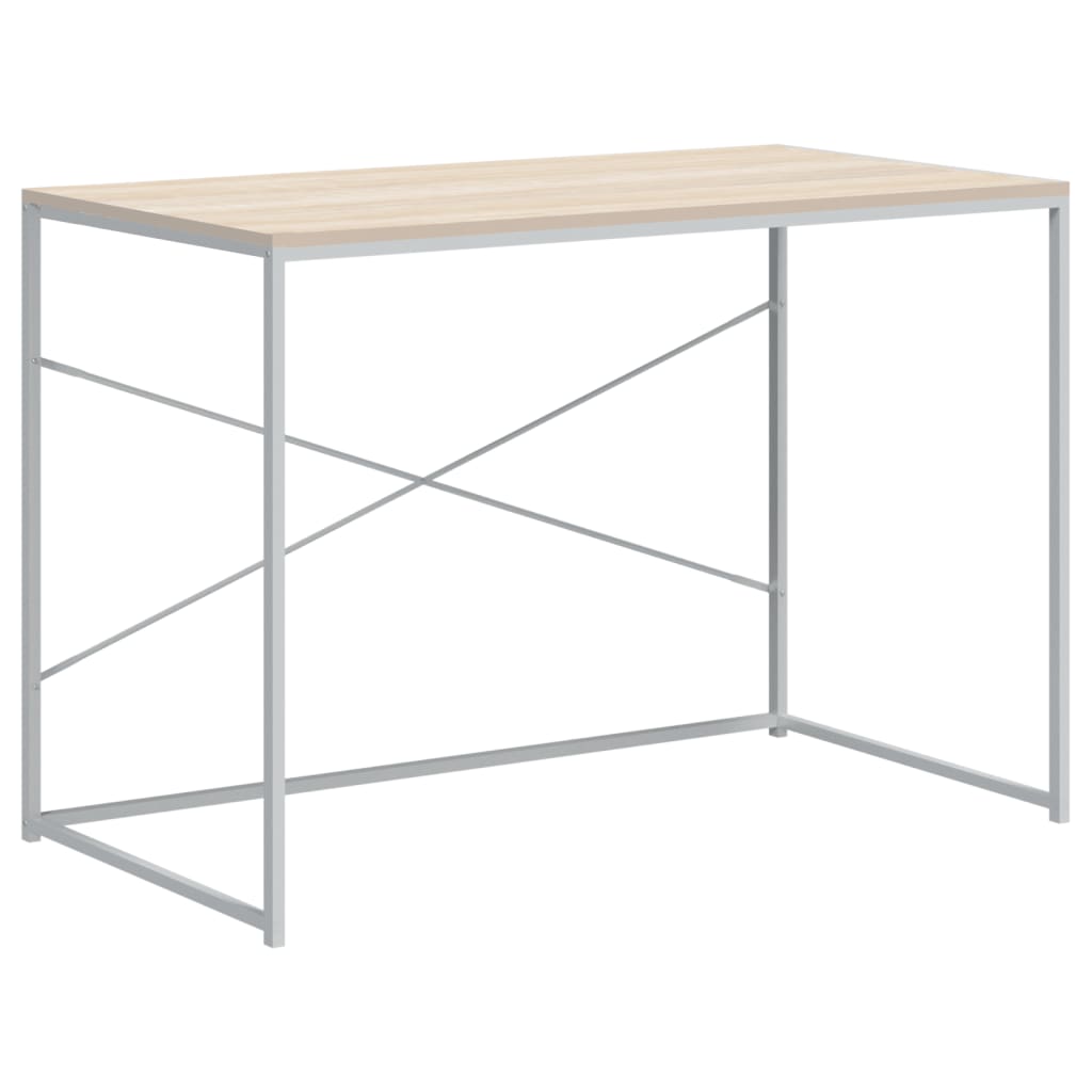 Tietokonepöytä valkoinen ja tammi 110x60x70 cm lastulevy - Sisustajankoti.fi