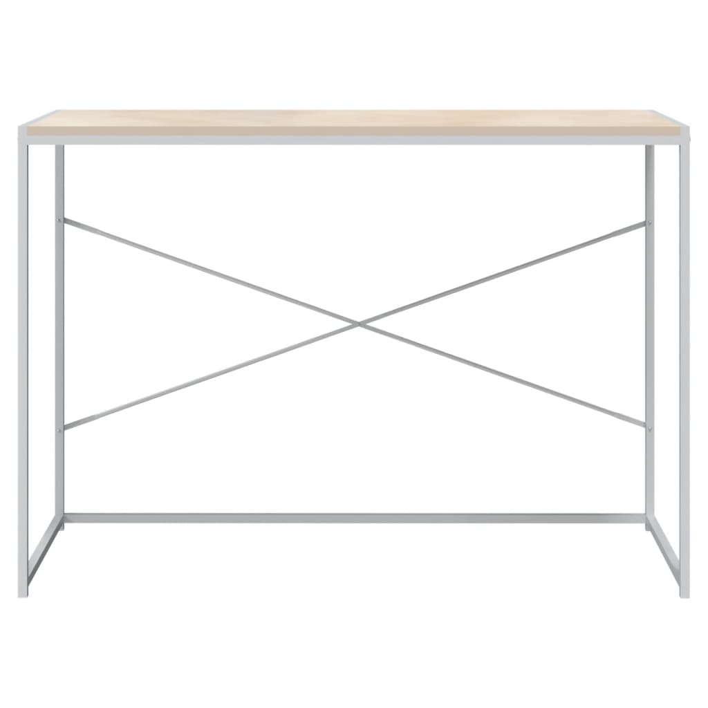 Tietokonepöytä valkoinen ja tammi 110x60x70 cm lastulevy - Sisustajankoti.fi