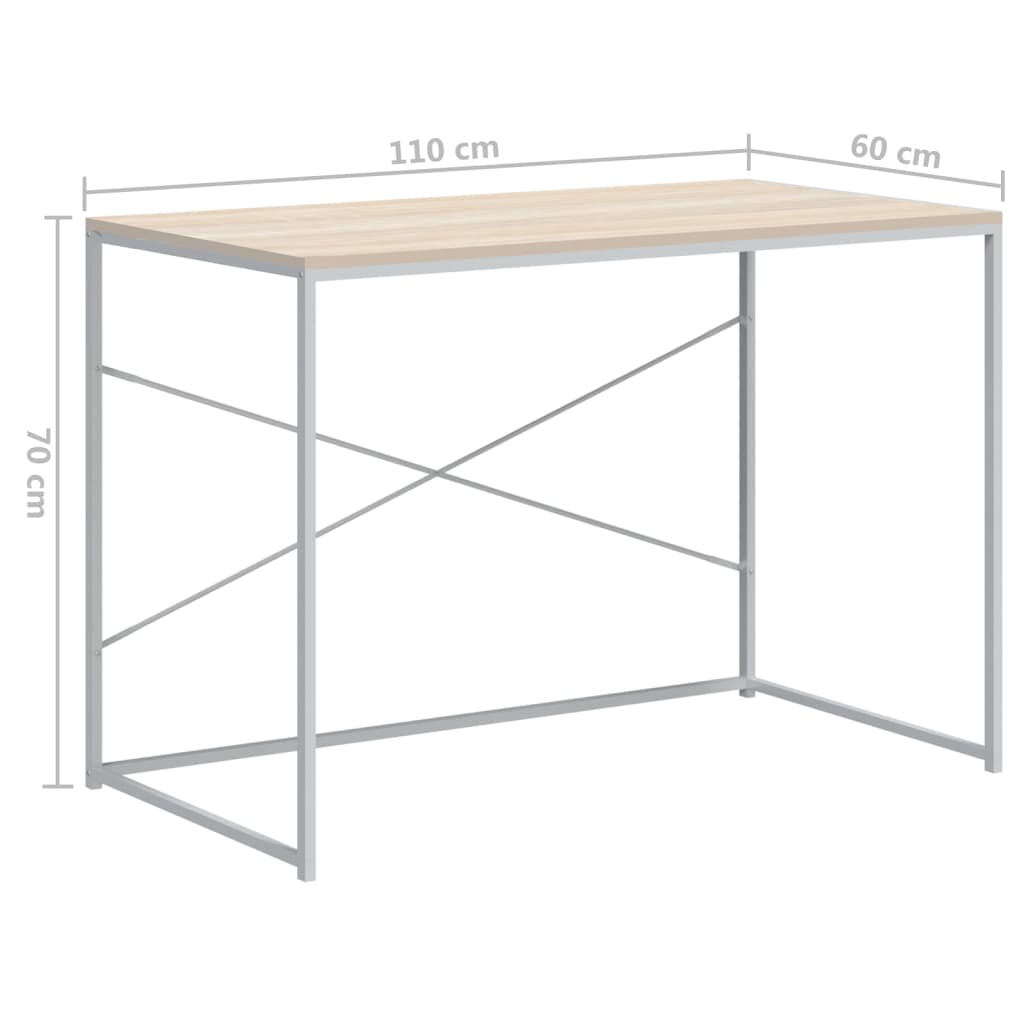 Tietokonepöytä valkoinen ja tammi 110x60x70 cm lastulevy - Sisustajankoti.fi