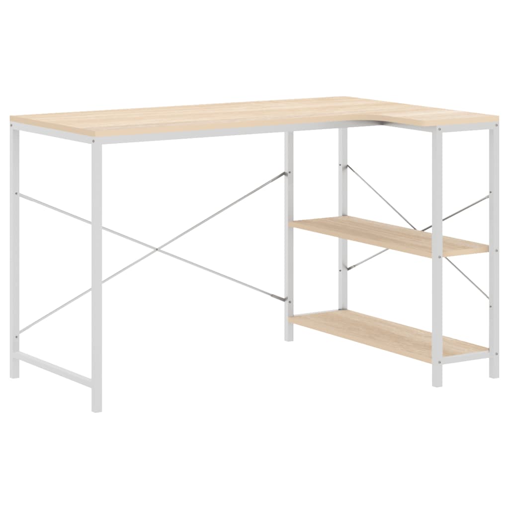 Tietokonepöytä valkoinen ja tammi 110x72x70 cm lastulevy - Sisustajankoti.fi
